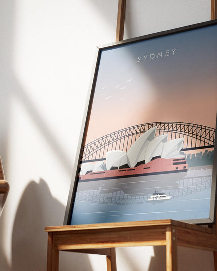 Sydney Travel Poster Print, Vintage Framed or Unframed Wall Art, Retro Large Home Decor Prints - Black Oak Farm