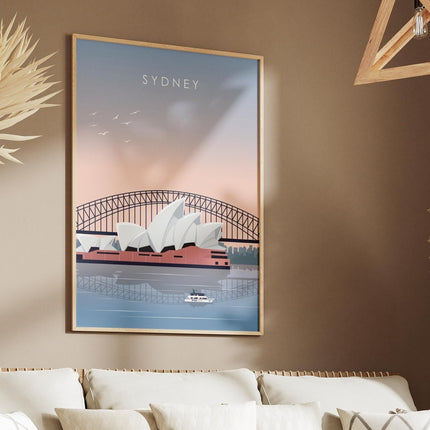Sydney Travel Poster Print, Vintage Framed or Unframed Wall Art, Retro Large Home Decor Prints - Black Oak Farm