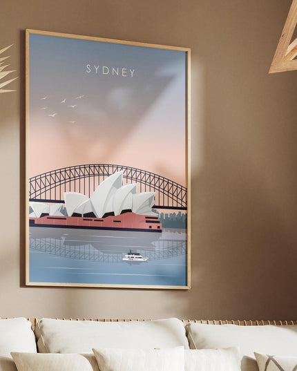 Sydney Travel Poster Print, Vintage Framed or Unframed Wall Art, Retro Large Home Decor Prints - Black Oak Farm