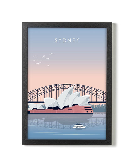 Sydney Travel Poster Print, Vintage Framed or Unframed Wall Art, Retro Large Home Decor Prints - Black Oak Farm