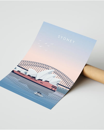 Sydney Travel Poster Print, Vintage Framed or Unframed Wall Art, Retro Large Home Decor Prints - Black Oak Farm